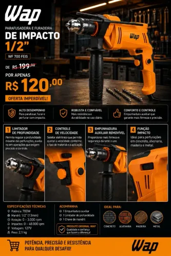 FURADEIRA DE IMPACTO WAP WF 700 FEIS 700W