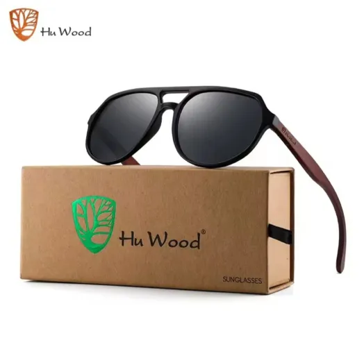 Oculos de Sol Premium Clássico Com Lentes Escuras de Policarbonato Proteção Solar HuWood