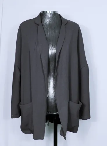 Casaco feminino alongado cinza zíper Shoulder - Veste M - Ref. 5853