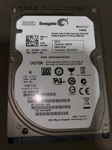 HD DE NOTEBOOK SATA, SEAGATE, 640GB, 5400RPM - PN:9ZW144-30