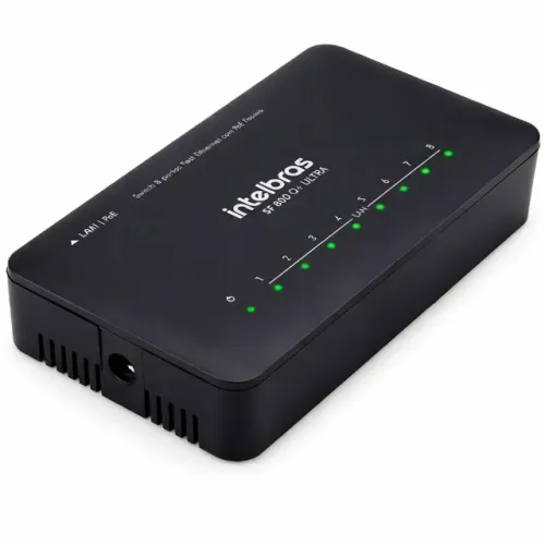 Switch 8 Portas Intelbras SF 800 Q+ Fast Ethernet com PoE Passivo e QoS