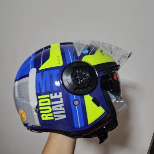 Capacete MT viale aberto com óculos azul ,verde e amarelo 
