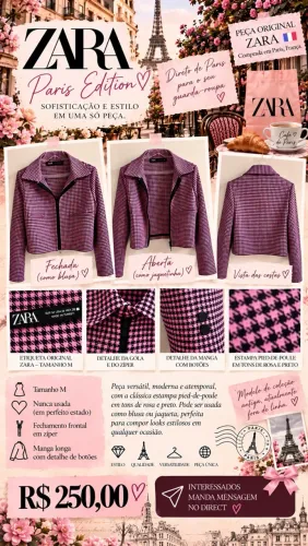 Jaqueta Zara Exclusiva Rosa e Preta - Edição Limitada | Tam. M