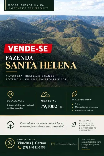 FAZENDA SANTA HELENA À VENDA - BOA NOVA - BA 79 HECTARES MATA ATLÂNTICA
