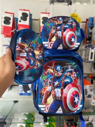 Kit Escolar Mochila com Rodinhas, Lancheira Térmica e Estojo - Capitão América