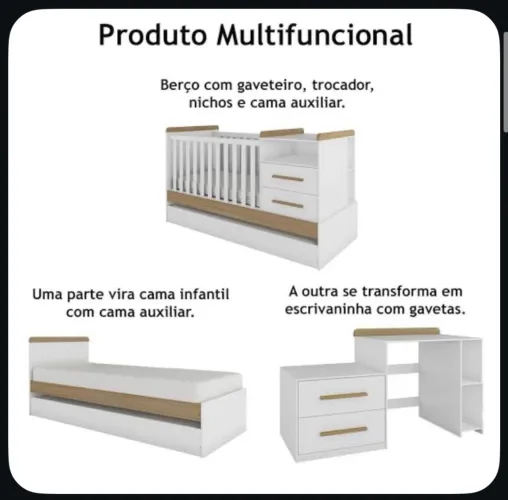 Berço multifuncional 3 em 1 - COM COLCHÃO ORTOBOM
