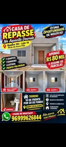 Por motivo de saúde repasso uma casa no aquaville