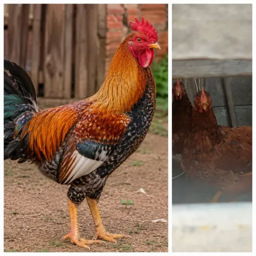 Galo e 2 galinhas roges
