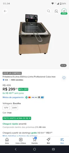 Fritadeira elétrica 8 litros inox profissional