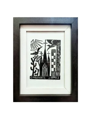 J Borges, Xilogravura Original, Assinada pelo Artista, 40x30cm, Datada e com Moldura.
