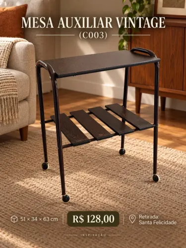 MESA AUXILIAR VINTAGE COM RODÍZIOS (C003)