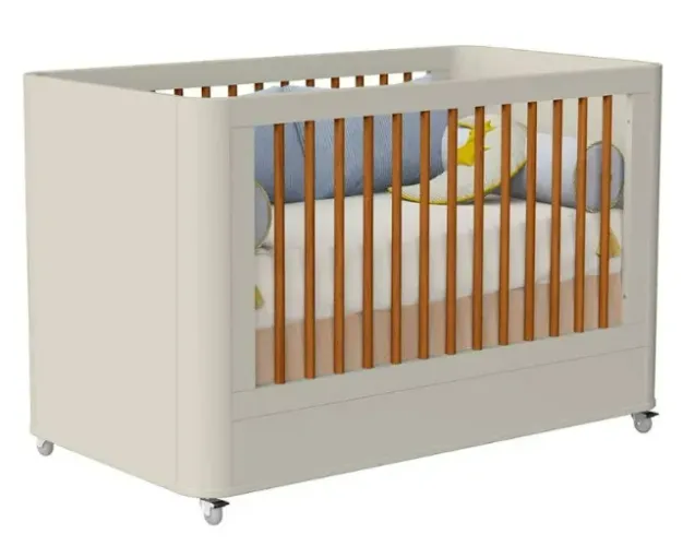 Berço Mini Cama Boom Plus 2 em 1 com Rodízios - Areia Fosco