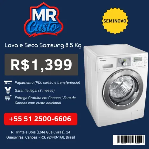 Lava e Seca Samsung 8.5kg Seminova | Revisada, com Garantia e Frete Grátis | MR Custo