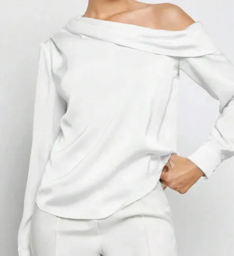 Blusa Feminina Decote Assimétrico Manga Longa Social