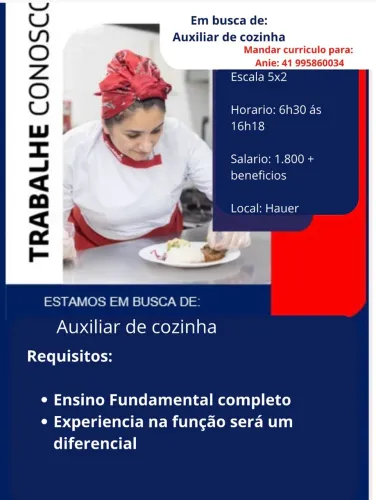 Vaga auxiliar de cozinha 