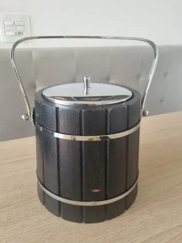 Balde de gelo vintage madeira +inox