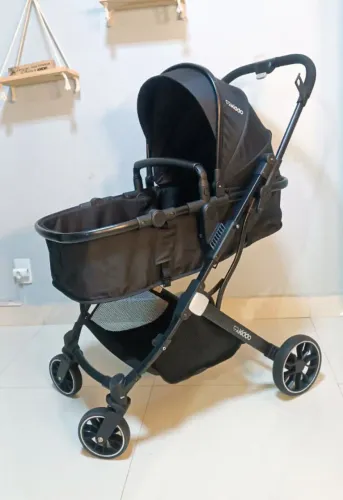 Carrinho Kiddo Moisés Zig Zag + Bebê Conforto com Base (Preto) 