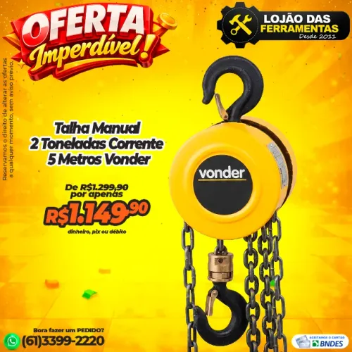 Talha Manual 2 Toneladas Corrente 5 Metros Vonder