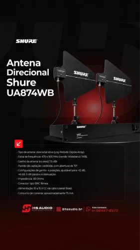 Antena Direcional Ativa Shure UA874WB UHF