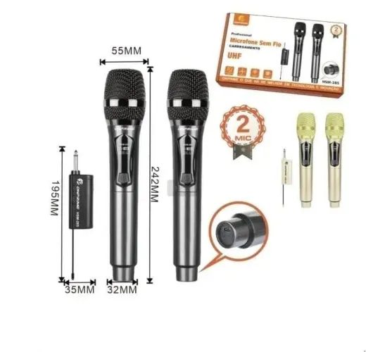 Microfone sem fio profissional recarregável uhf hsm-285