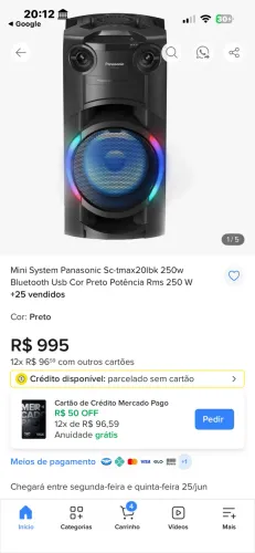 Mini System Panasonic Sc-tmax20lbk 250w Bluetooth Usb Cor Preto Potência Rms 250 W