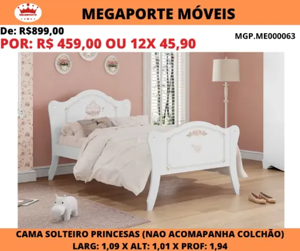 Cama Solteiro MDF Princesa