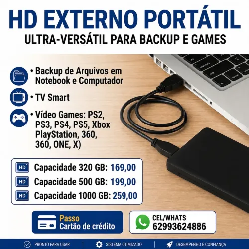 HD Externo para Backup e Vídeo Games PS2, Ps3, Ps4, Ps5, Xbox