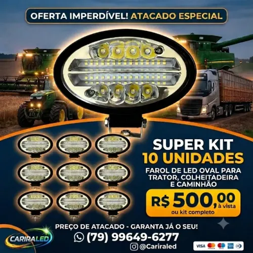 KIT COM 10 UNIDADE DE FAROL DE LED OVAL 144W