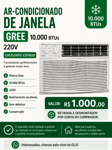 Ar-Condicionado de Janela Gree 10.000 BTUs - 220V - Excelente Estado