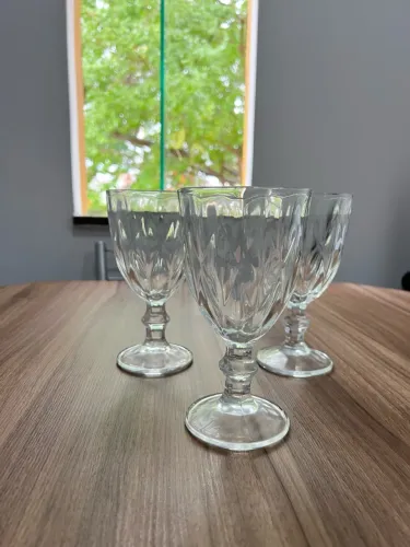 Jogo 6 Taças Diamond Transparente 340ml Vidro Diamante Mesa Transparente