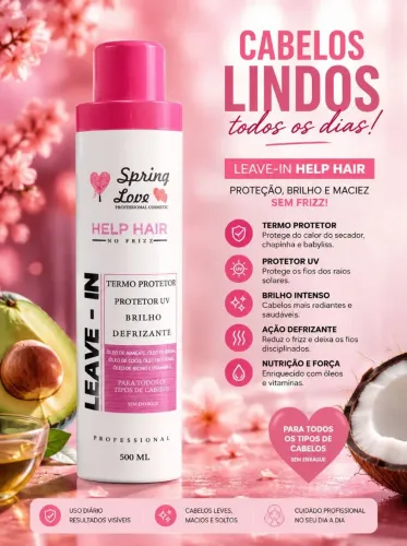 Leave-in HelP Hair cabelo lindo sem Frizz um escudo protetor de fios