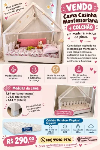 Vendo Cama Casinha Montessoriana + Colchão Ortobom