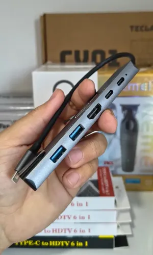 Hub USB-C 6 em 1 HDMI 4K RJ45 Gigabit USB 3.0 PD para Notebook MacBook