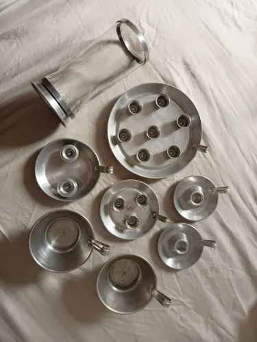 kit de suportes/castiçais para velas em alumínio + vidro