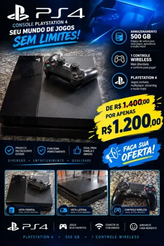 PlayStation 4 PS4 500GB + Controle - R$ 1.200 | Aceito Oferta