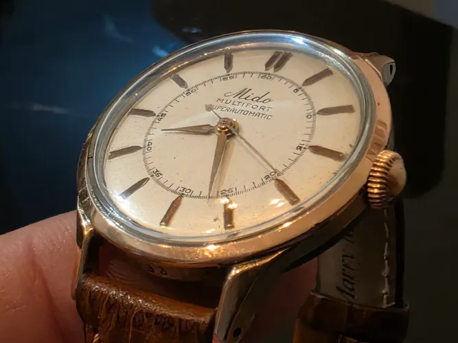 Relógio Mido Multifort Superautomatic Bumper vintage 1946 aro em ouro 14k maciço revisado
