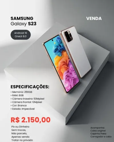 Samsung Galaxy S23 8GB/256GB branco - impecável - com carregador e cabos originais