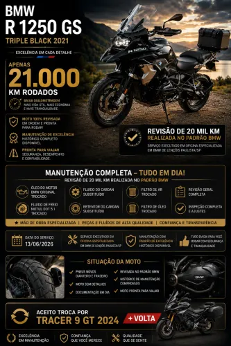 BMW R 1250 GS Triple Black 2021 - BAIXO KM - ACEITO TROCA