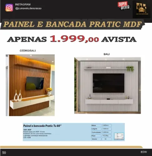 PAINEL E BANCADA PRATIC 2,50M MDF