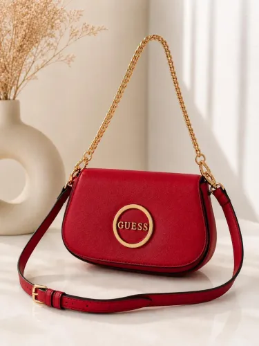 Bolsa Guess Original Nova Vermelha Alça Transversal Dourada