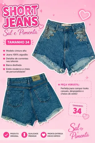 short jeans sal e pimenta com correntes y2k