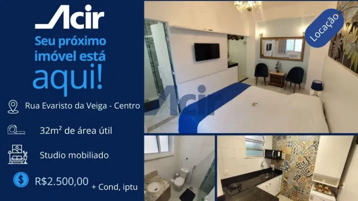 Studio mobiliado para alugar, 32m² por R$ 2.500,00/mês - Centro - Rio de Janeiro/RJ