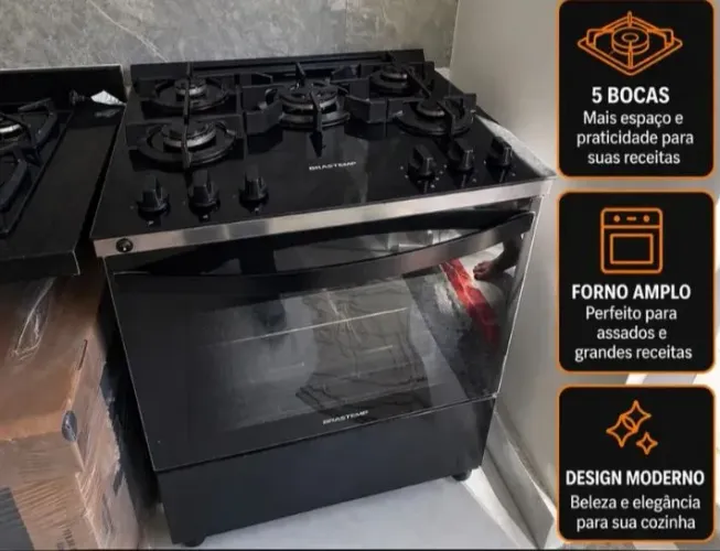 Fogão 5 bocas Brastemp com placa de vidro 