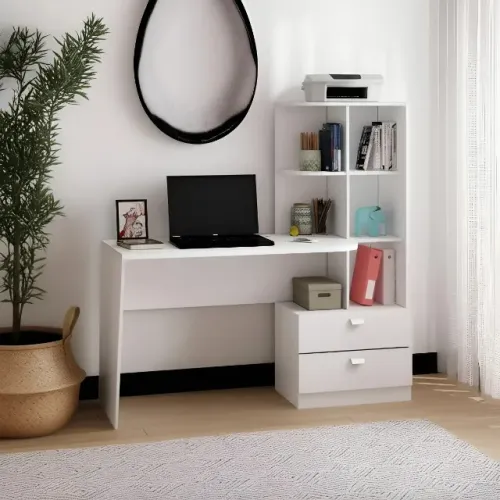 Mesa Computador Elisa: Organização Inteligente com 2 Gavetas e 6 Nichos