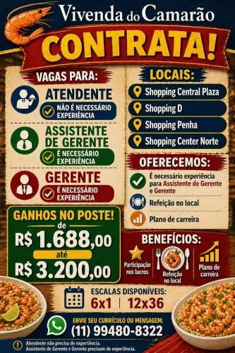 Vagas de trabalho início imediato