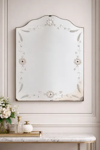 Espelho Vintage Italiano com Jateado Floral e Bisotê | Peça Rara de Decoração $