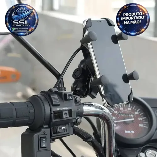Suporte Garra para Celular Moto Universal com Carregador USB
