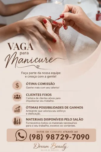 Manicure, cabelereiro e auxiliar de serviços gerais