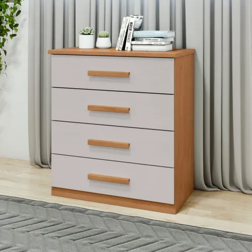 Cômoda 4 Gavetas Baião Amêndoa Clean/Off White - LOPAS/ entrega hoje 