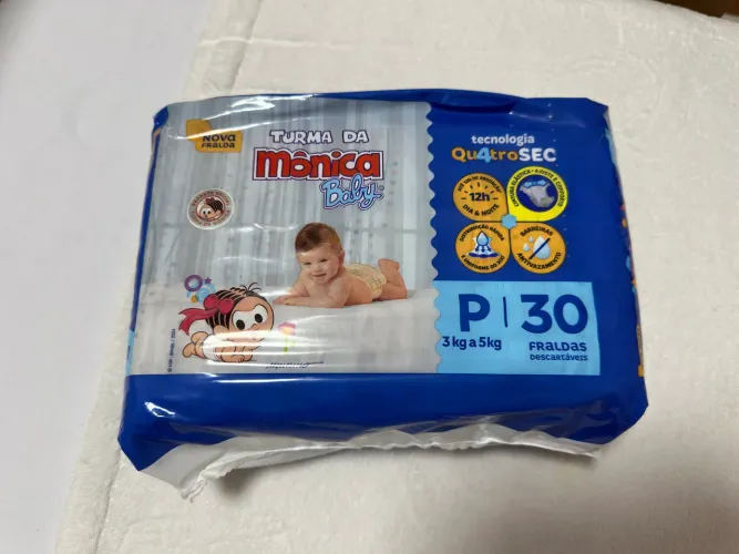 Fraldas Turma da Mônica - Tamanho P - Pacote Fechado com 30 unidades